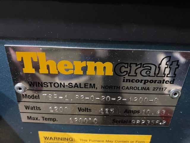 Thermcraft Model # TSP-1. 62-0-20-2-1200-C Double furnace