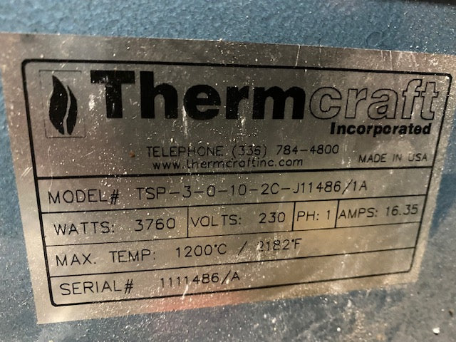 Thermcraft Model # TSP-3-0-10-2C-J11486/1A / double furnace